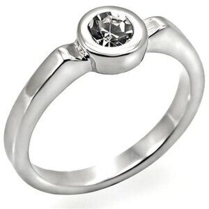 Silver Cubic Zirconia Solitaire Promise Ring Size 8 Bezel Set Rhodium Plated USA